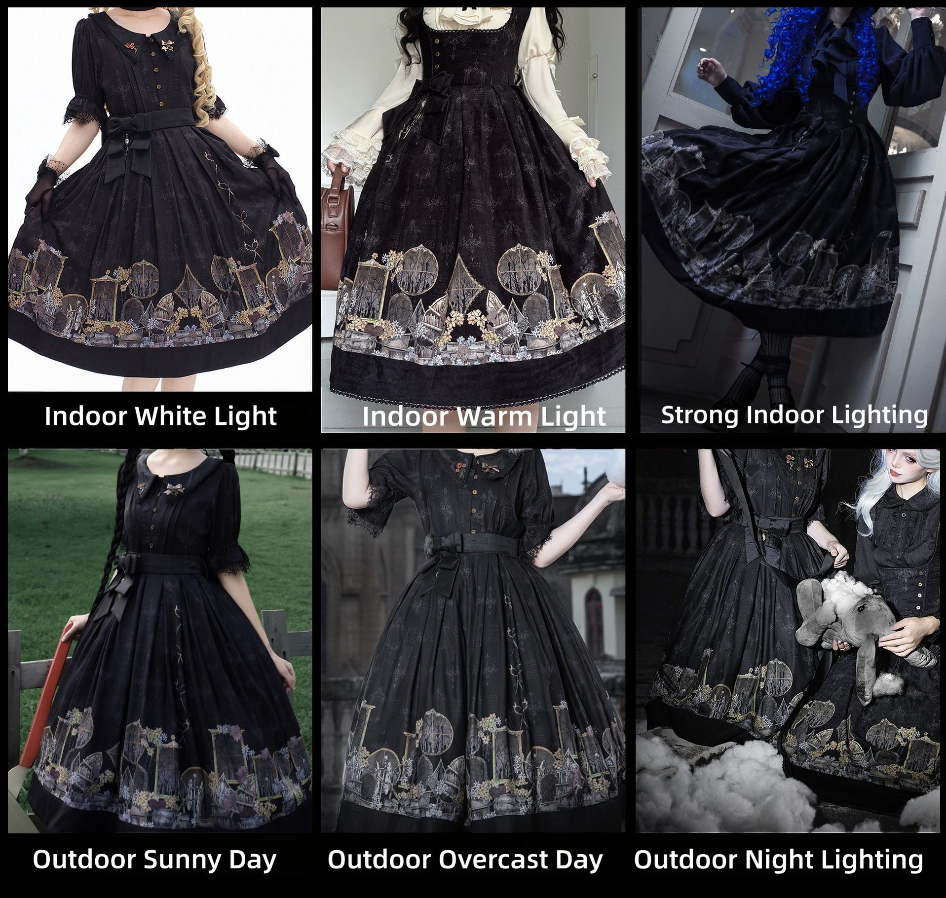 Window of Shadows - Plus Size Gothic Lolita OP & JSK, Window and Floral Print 45889:866726