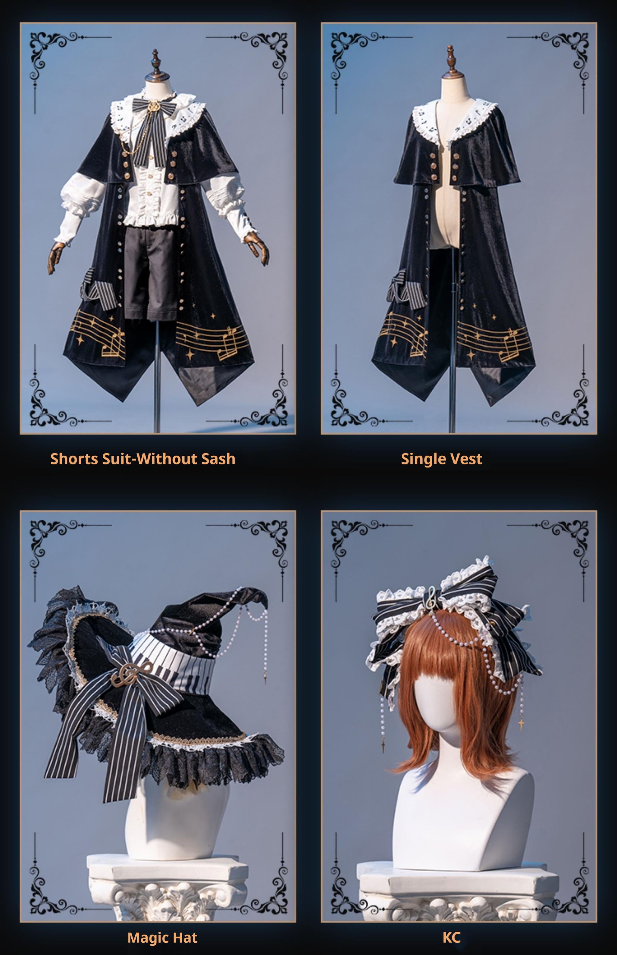 Forest Fluorescent Carps - Black and White Sonata - Ouji Lolita Vest Suit and Vintage Lolita OP Dress 42067:725164