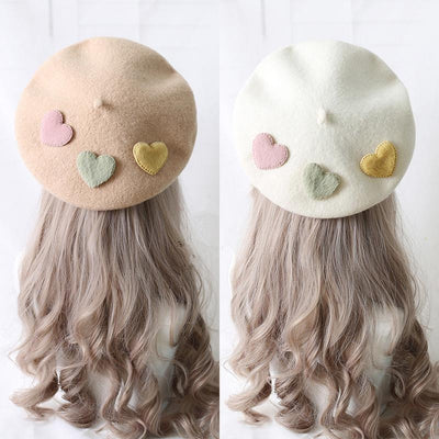 Xiaogui~Sweet Lolita Beret Loving Heart Wool Hat Multicolor   