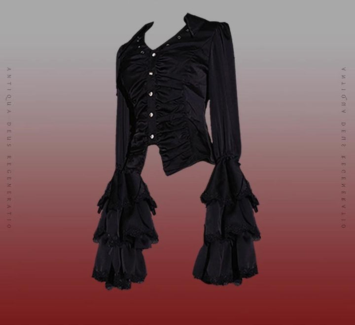 (BFM)Caged Bird Hotel~Reborn Ancient God~Gothic Lolita Shirt Lolita Skirt Set S Black shirt 