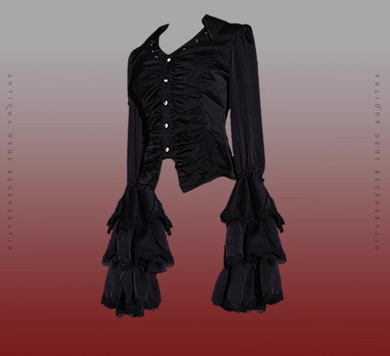 (BFM)Caged Bird Hotel~Reborn Ancient God~Gothic Lolita Shirt Plus Size Lolita Skirt Set S Black shirt 
