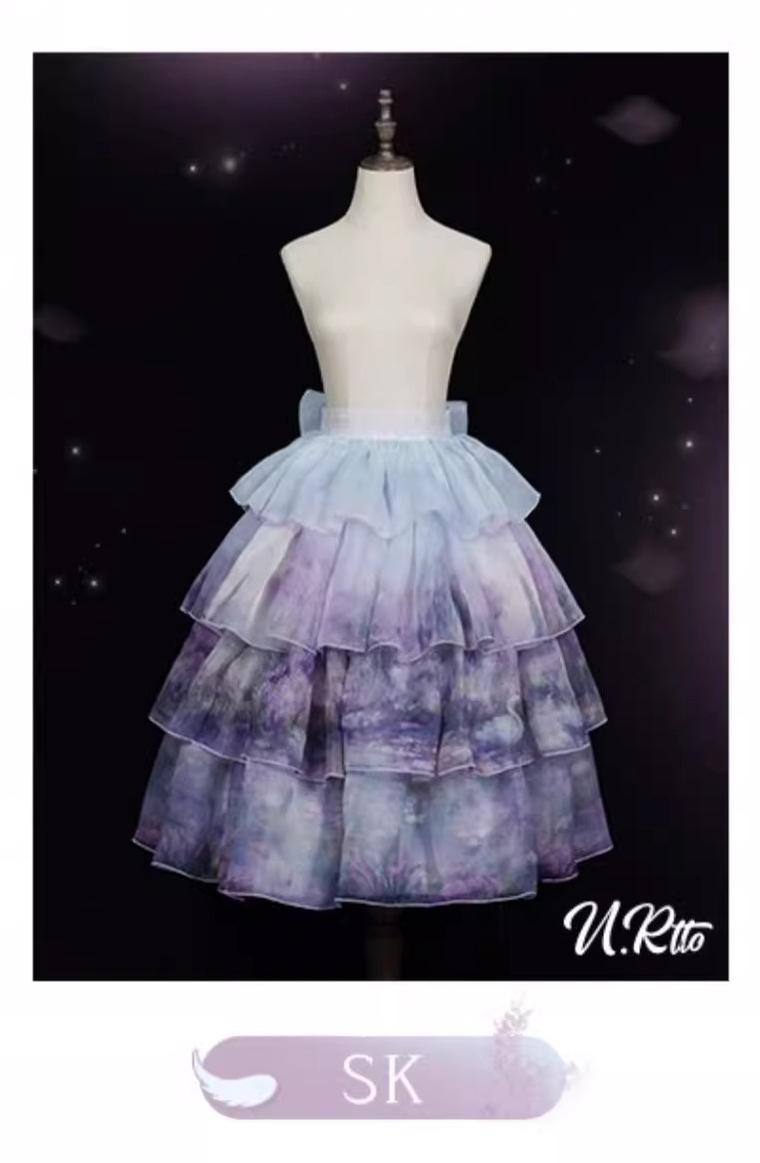 Urtto~Swan Lake~Sweet Lolita JSK Dress Tiered Oil Painting Dress S SK