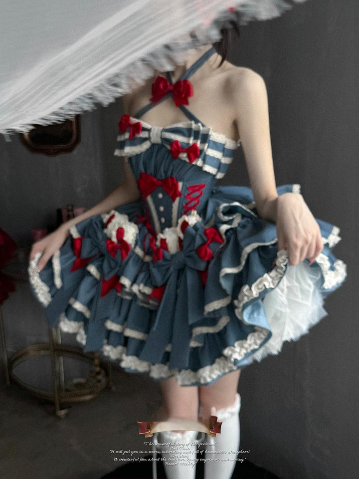 POSHEPOSE~First Cherry Rabbit~Sweet Lolita Dress Halter Neck Jumper Dress and Cardigan 41668:711908