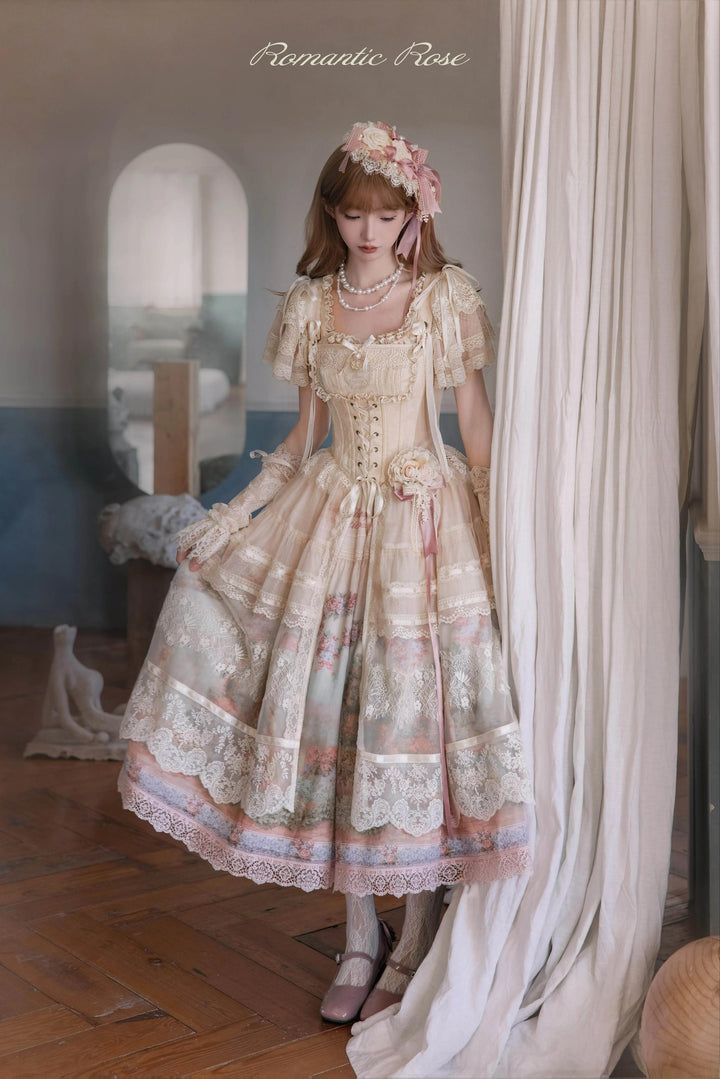 ZUOlanrichen~Romantic Rose~Classic Lolita Dress Set Printed JSK Skirt with Bodice