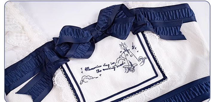 Flower and Pearl Box~Elegant Lolita Navy Blue-white JSK and OP   