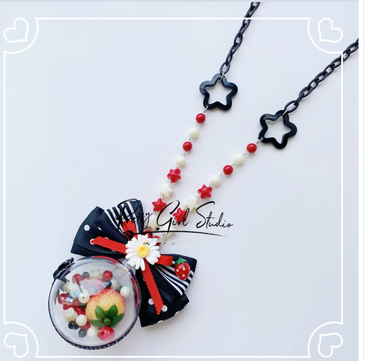 Pretty Girl Lolita~Sweet Lolita Red-Black DIY Strawberry Headdress a black and red necklace  