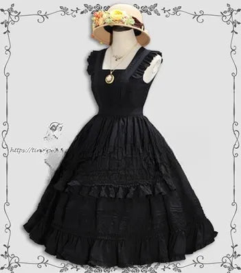 Tiny Garden~Nocturne Reminiscence~Elegant Lolita JSK Dress Multi-Wear Apron Dress Set S blackJSK 