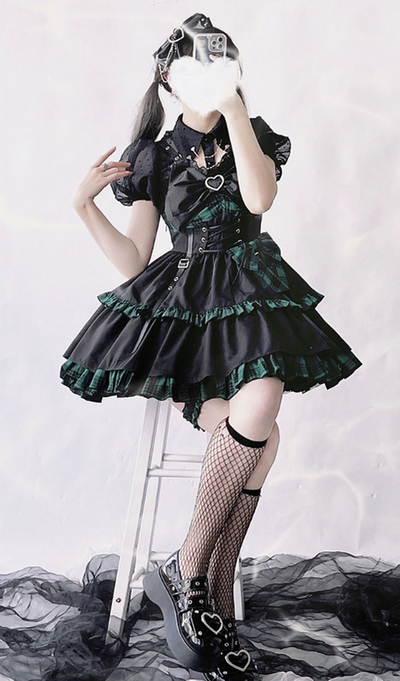 Alice Girl~Gothic Lolita Dress Blue Plaid Jumper Dress   