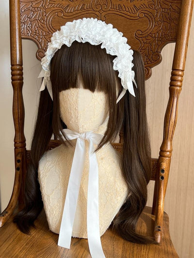MAID~Customized Elegant Lolita Bow Lace KC Headdress Beige  