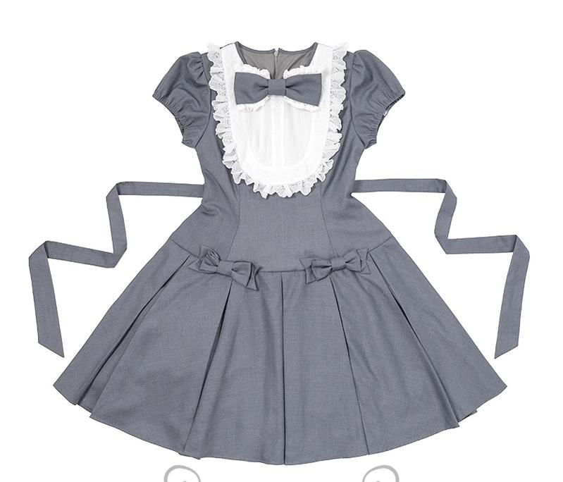 JND Lolita~Holy Gospel~Tri-color Maid Lolita OP Dress Suit Gray OP XS 