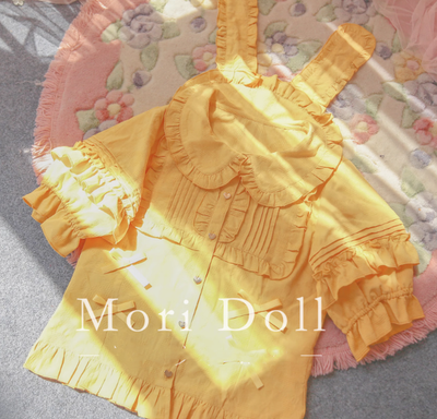 Mori Doll~Kawaii Lolita Rabbit Ears Short Sleeve Shirt Multicolors S ginger 