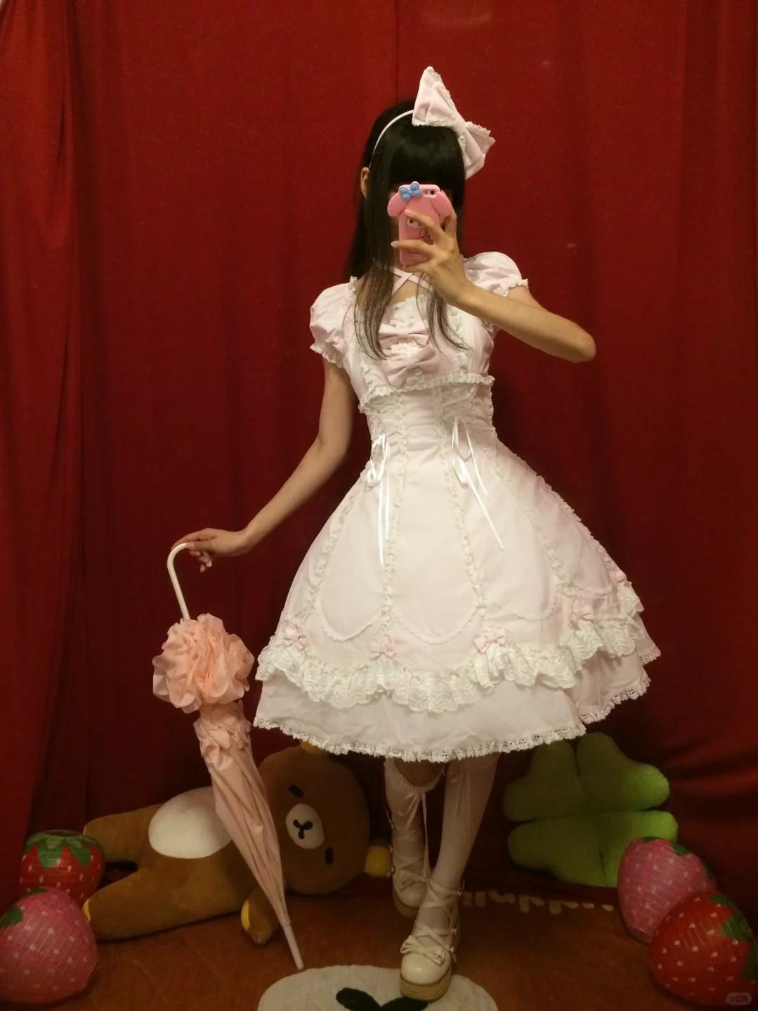 Cotton Old School Lolita Lace OP Dress, Three-tiered Back