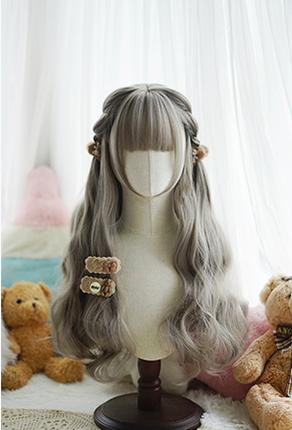 Imperial Tea~Daily Lolita Wigs Long Curl Wig Green wood flaxen gray  