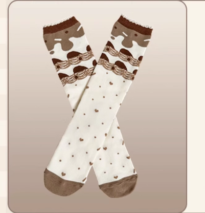 Flower and Pearl Box~Chocolate Cake~Kawaii Lolita Socks free size strawberry cake mid-calf socks 