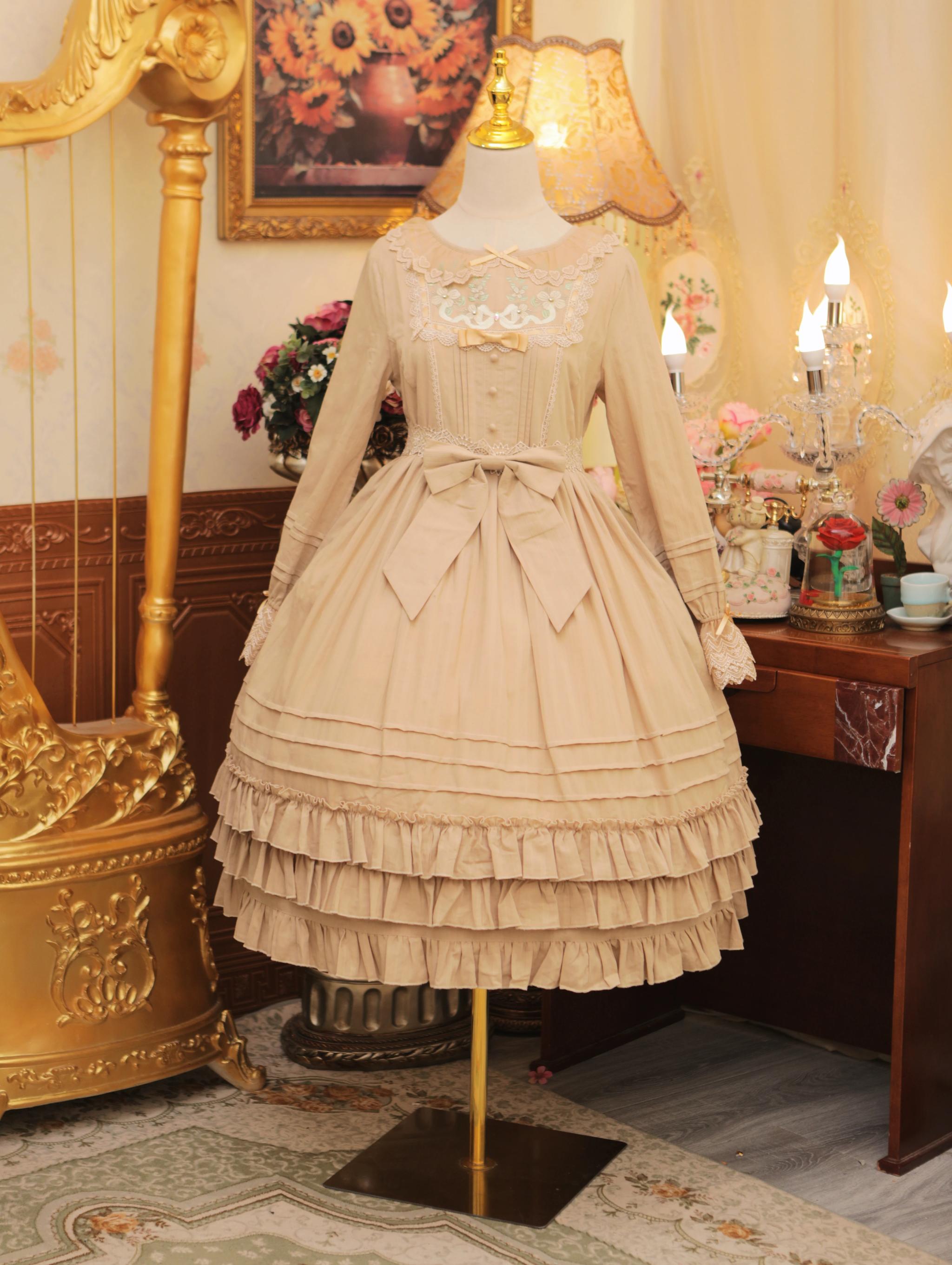 Maiden Nelly - Classic Lolita OP Dress, Embroidered Flowers (2XL 3XL 4XL L M S XL) 44821:823471