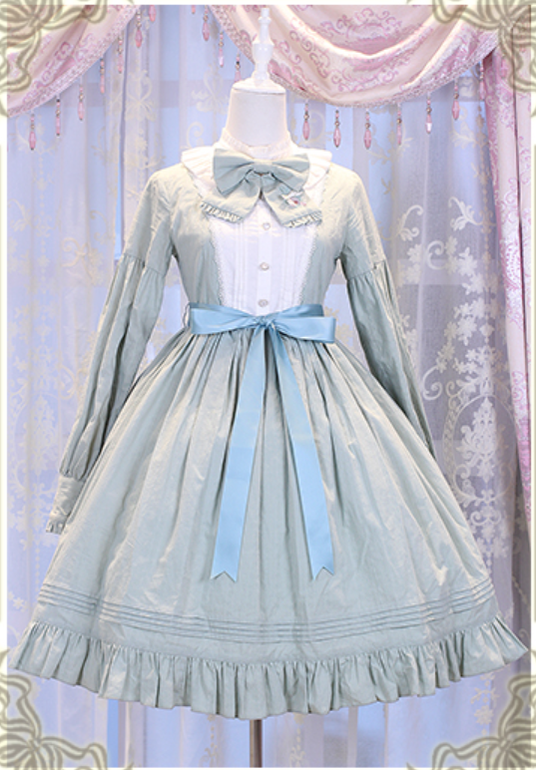 Chess Story~Vintage Lolita Long Sleeve OP Dress S light green (L M S XL) 14970:218746