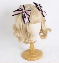 Xiaogui~Sweet Lolita Ribbon Bow Hair Clips a pair of letters black powder clips  