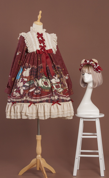 OCELOT~Crown Bear~Kawaii Daily Lolita Long OP Dress   