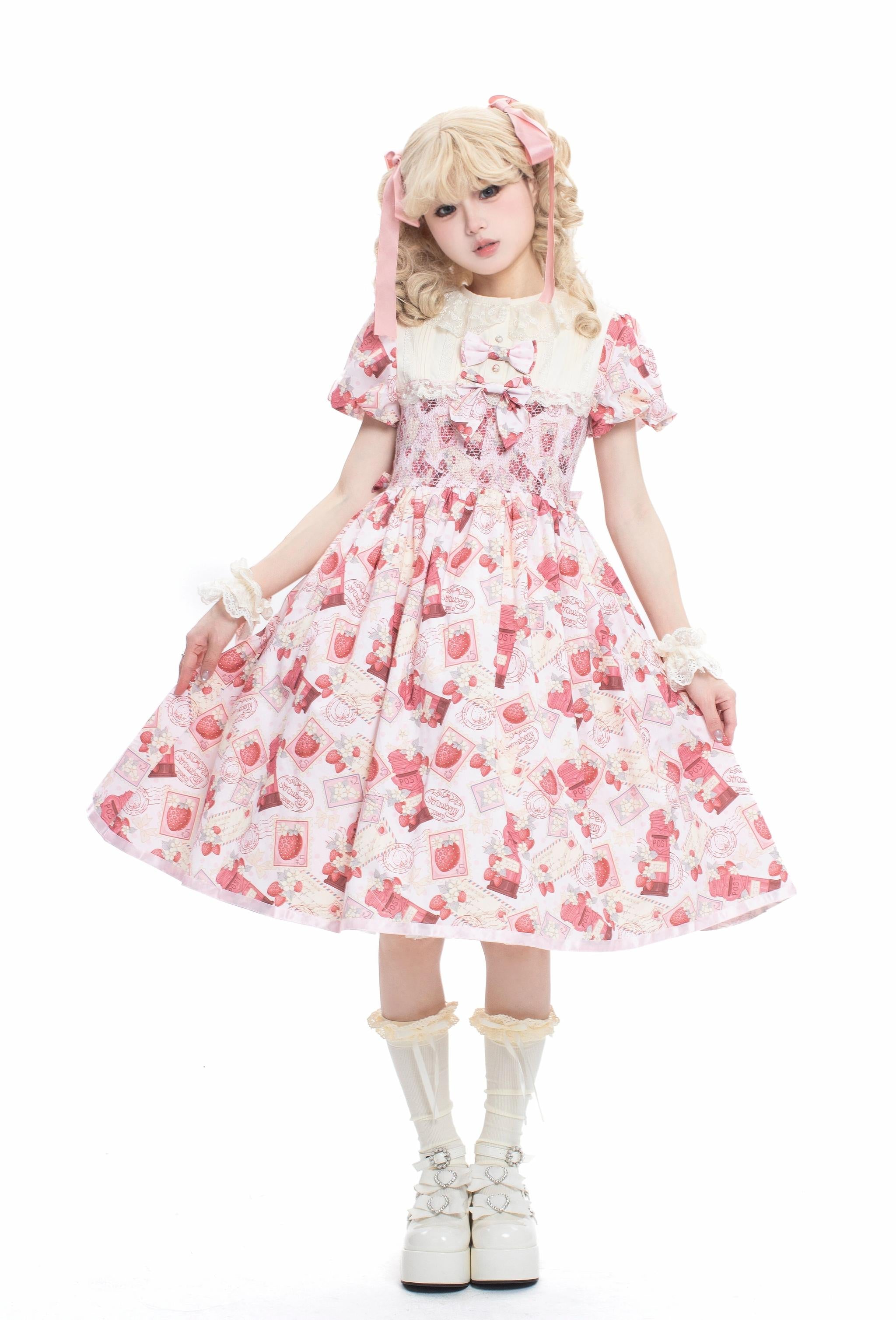 Strawberry Witch - Kawaii Lolita OP Dress, Strawberry Print (2XL 3XL L M S XL) 43836:786723