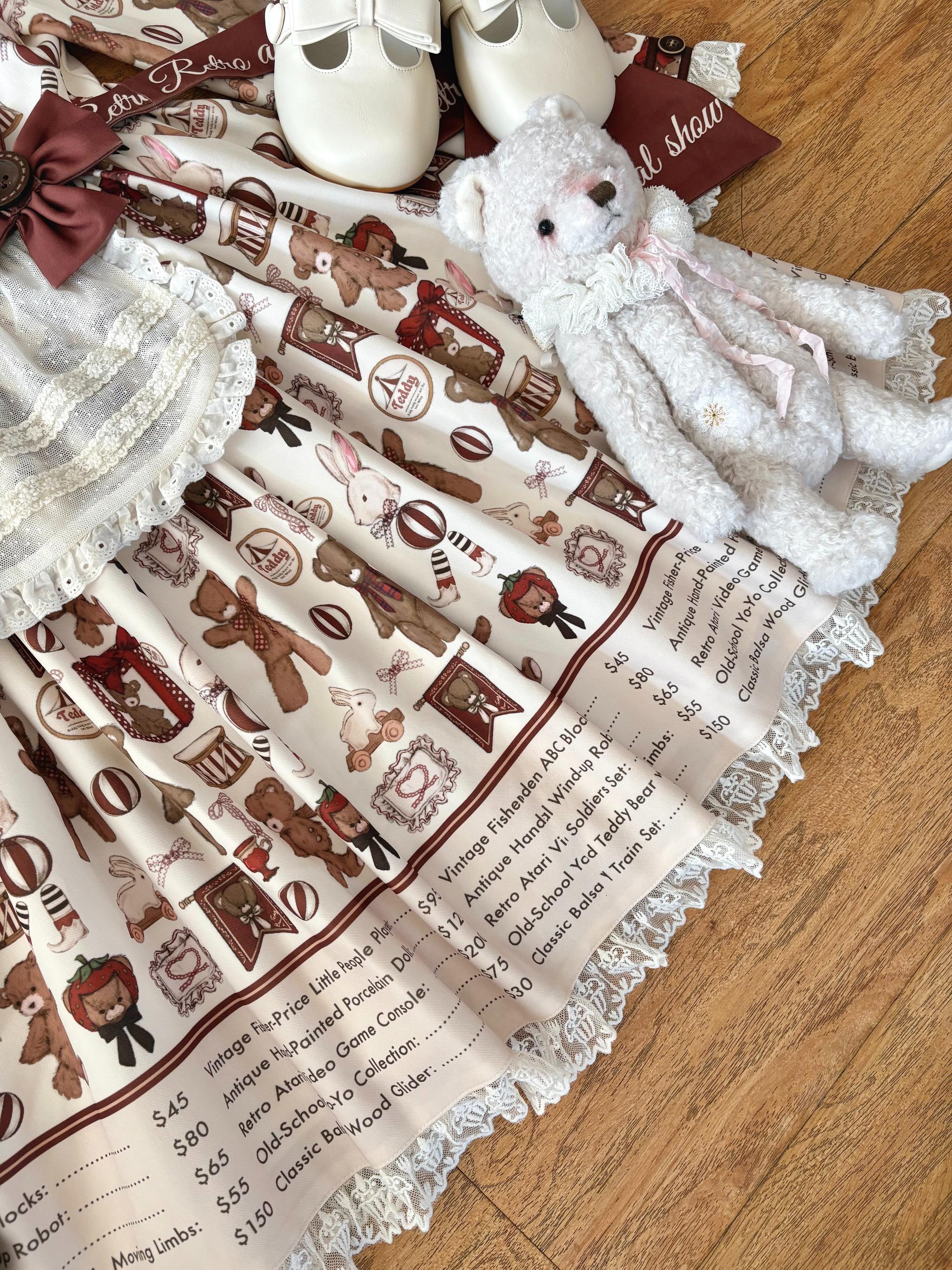 Fairyfaith - Little Bear Daily - Kawaii Lolita Embroidered JSK & OP Dress, Bear Print 44384:806258