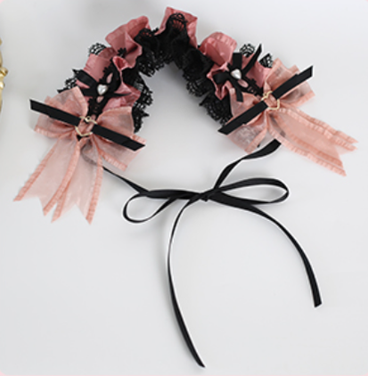 Xiaogui~Sweet Lolita Black and Pink Lace Hair Clips, KC and Small Top Hats   