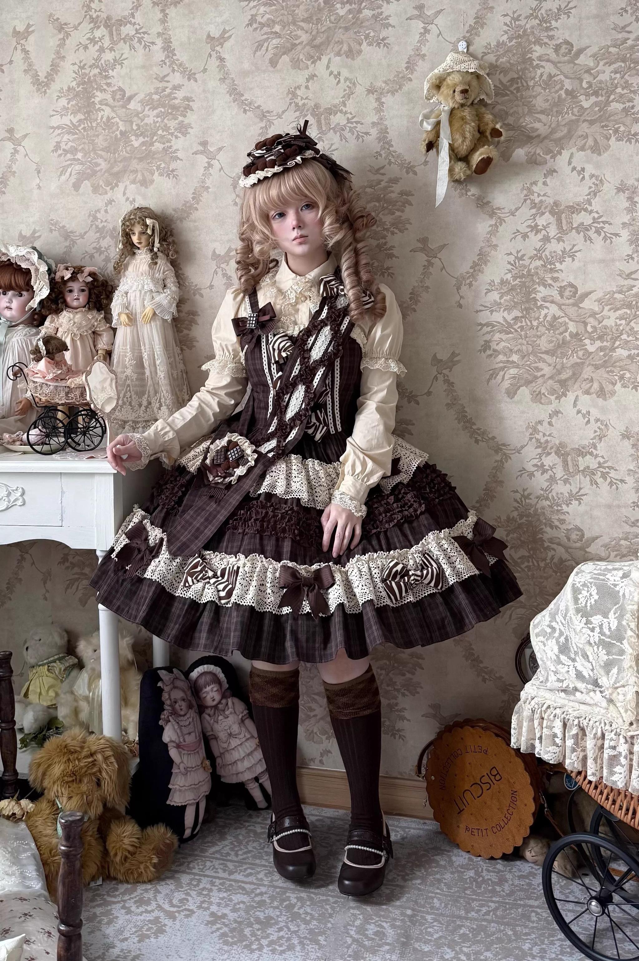 Coco Grace - Plaid Kawaii Lolita JSK Dress, Layered Ruffle & Bow