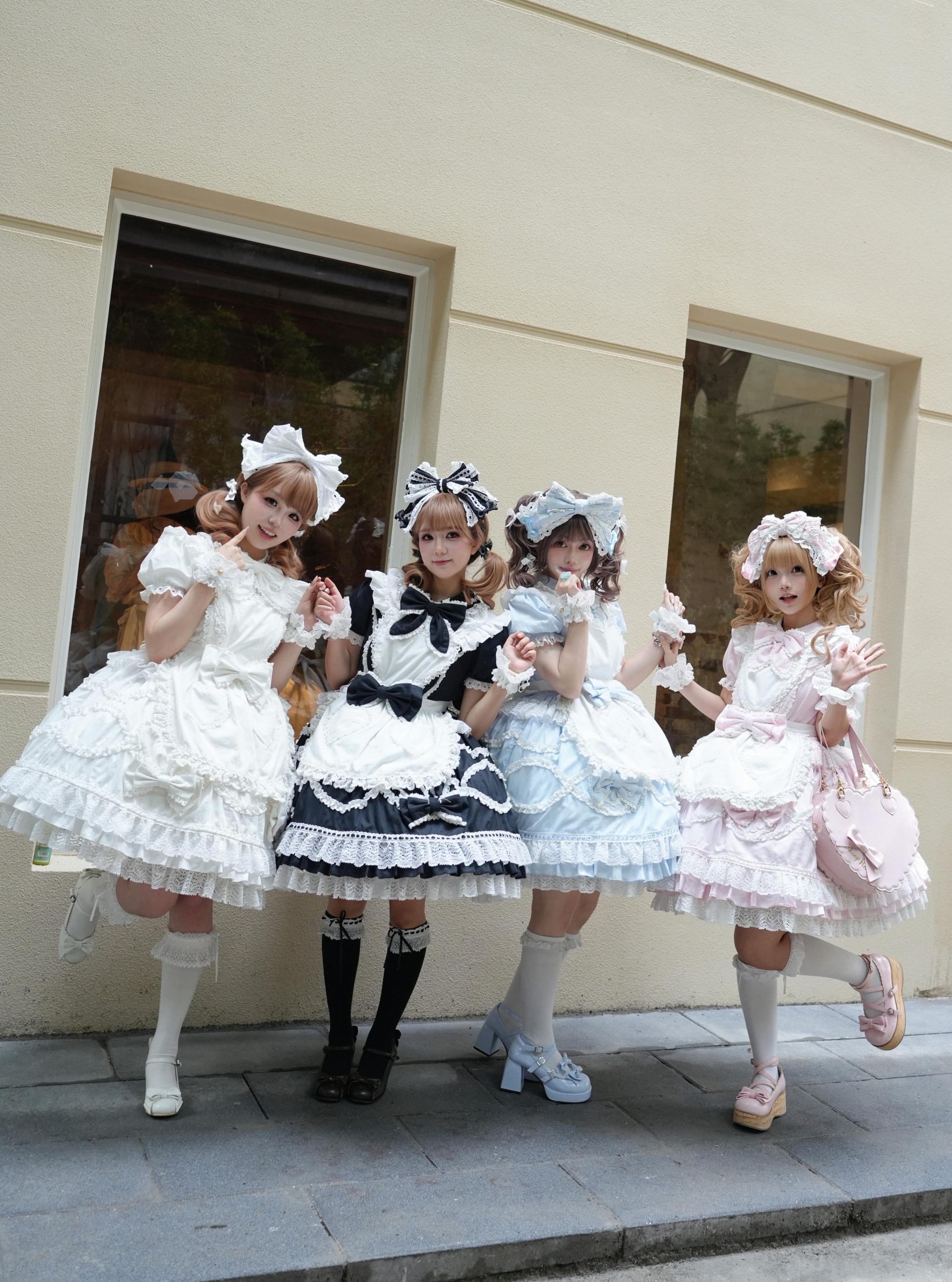 Creamy Sweet Bunny - Cotton Old School Lolita Bunny Ear OP Dress with Bows 45393:847956