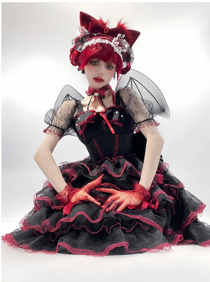 Daydream Whisper~Shisan District~Wedding Lolita OP Suit with Angel Demon Wings