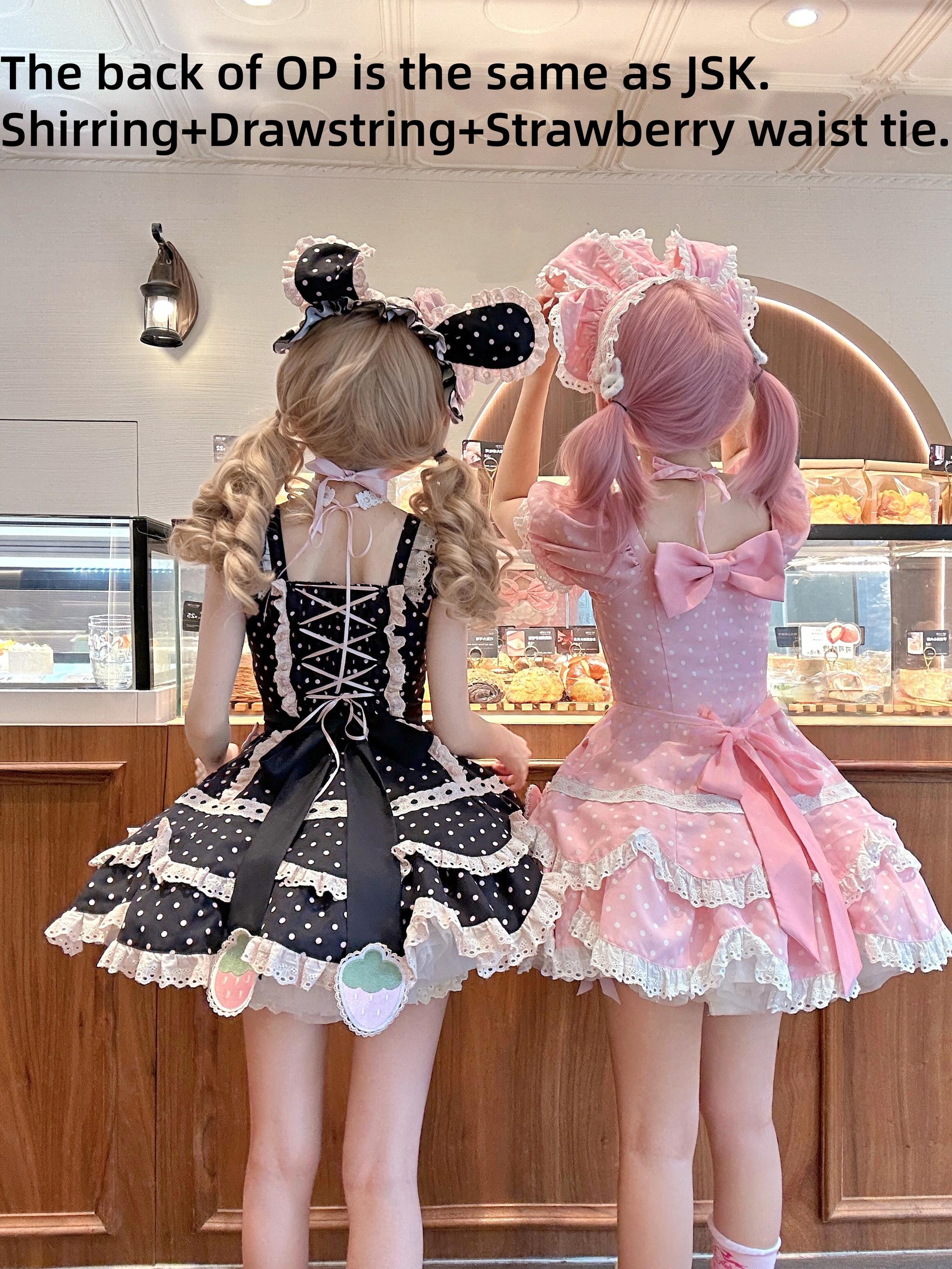 Salty Cream - Strawberry Polka Dot - Sweet Lolita OP Dress, Detachable Apron