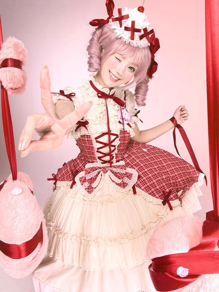 Confession Balloon - Red Plaid Cake Skirt - IP Collab Lolita Plaid JSK Dress 43996:792204