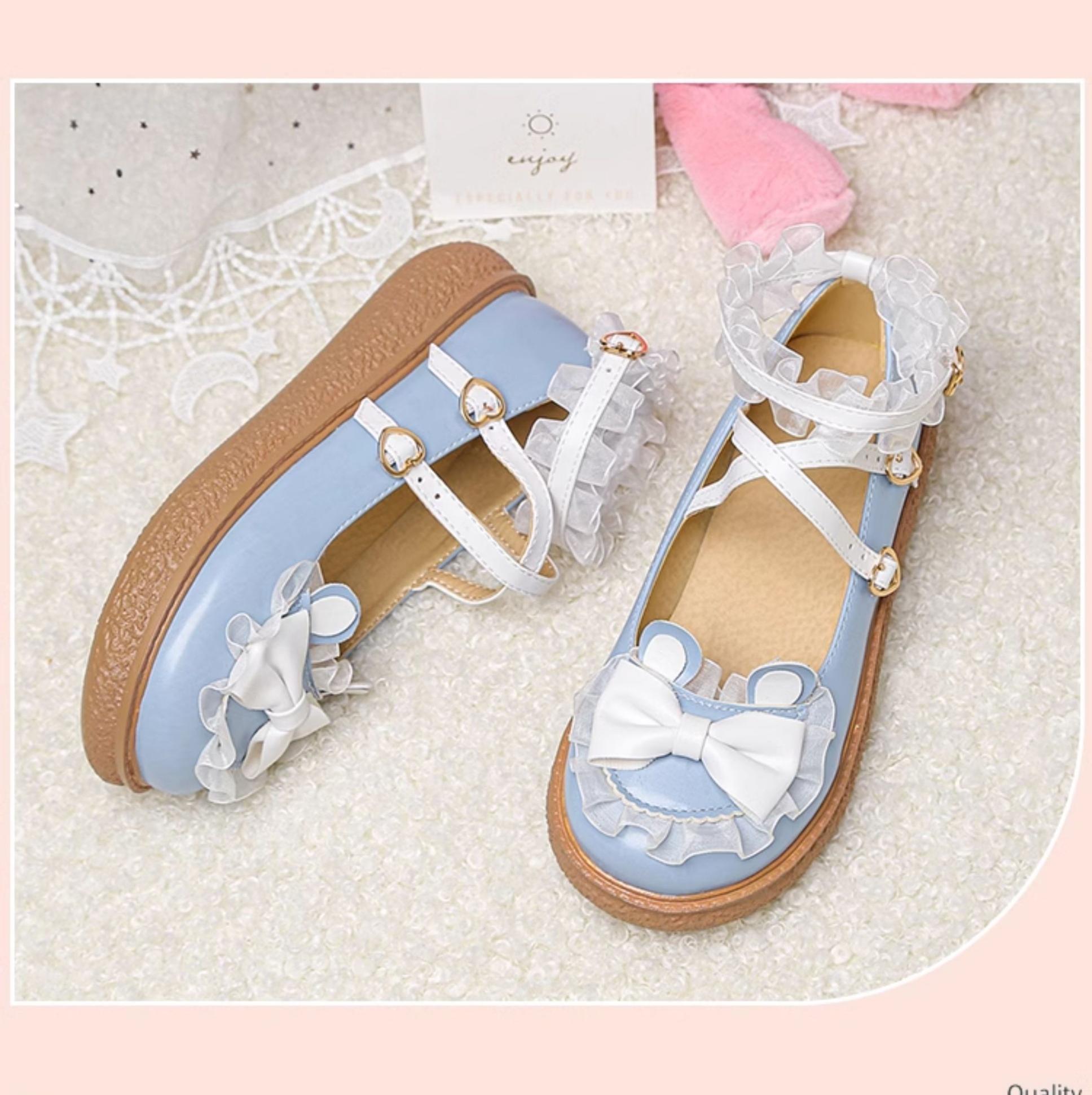 Yana - Sweet Bunny - Sweet Lolita Flat Shoes with Ear and Bow Decorations Blue 30