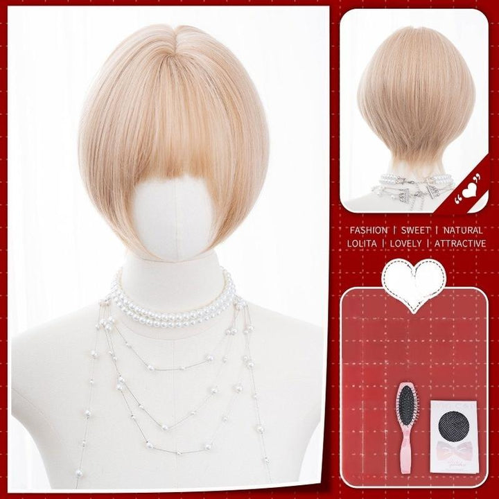 Alicegarden~Doll-like Lolita Bob Wig with Detachable Curly Ponytail Golden - BOBO Wig+Pink Steel Comb+Hair Net