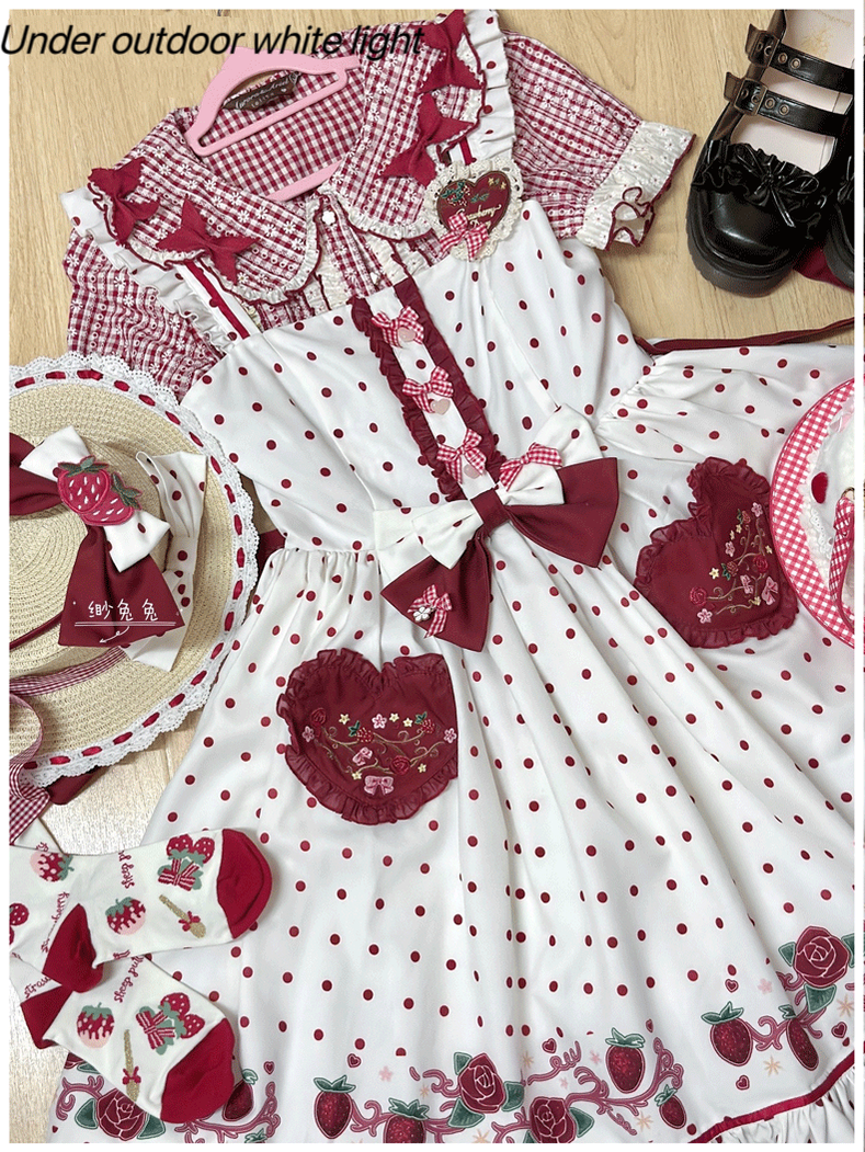 Forest Fluorescent Carps~Strawberry Diary~Sweet Lolita JSK Dress Strawberry Print   