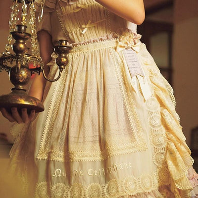 Nuit De Cellophane~Elegant Lolita Lace Beige Apron Dress   