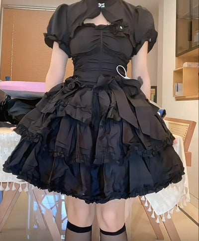 Mengfuzi~LiLith~Gothic Lolita JSK Dress Christmas Short Sleeve Bolero XS black short sleeve bolero 