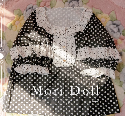 Mori Doll~Strawberry Jam~Sweet Dot Print Short Sleeve Shirt Multicolors S black (b type) 