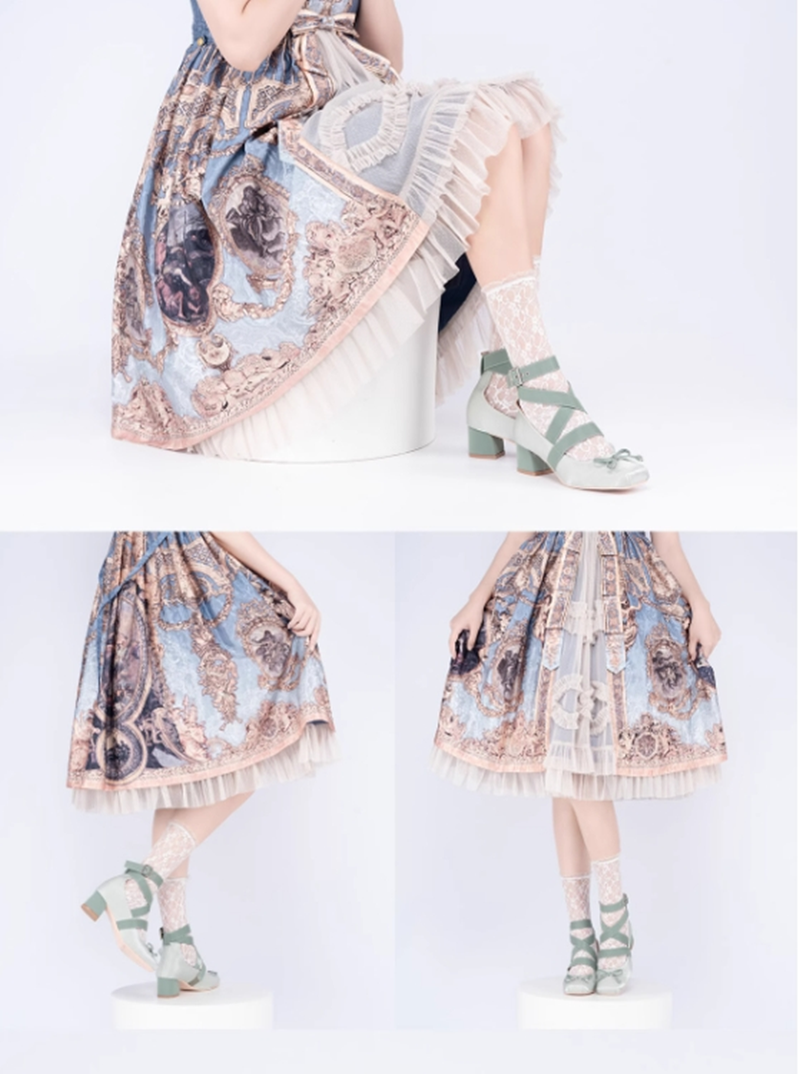 (BFM)MODO~Elegant Lolita Shoes Ballet Round-toe Mid-heel Shoes   