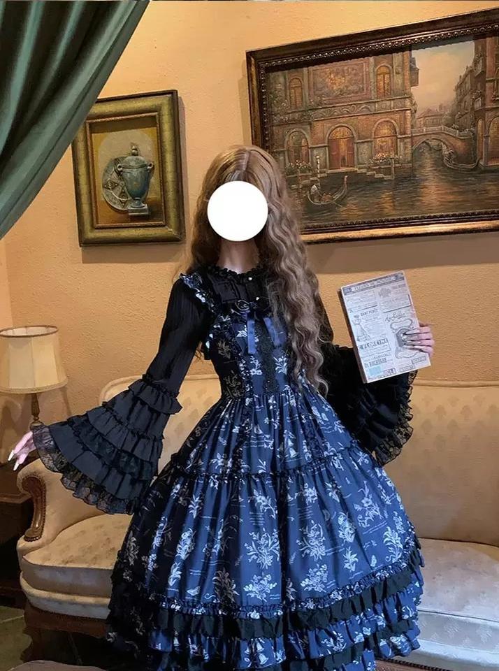 Frost's Descent - Classic Lolita JSK Dress Set, Botanical Butterfly Print 45970:870167