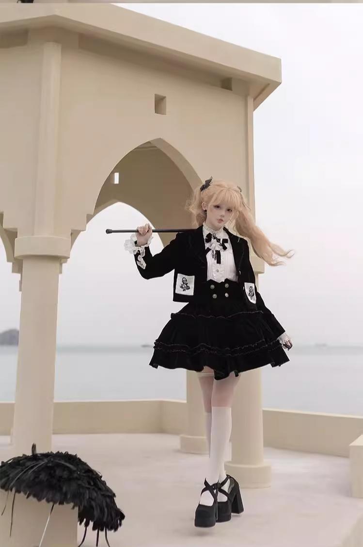 CastleToo~Erosion Heart F-Type~Ouji Lolita Suit Black Velvet Shorts and Skirt 40628:669932