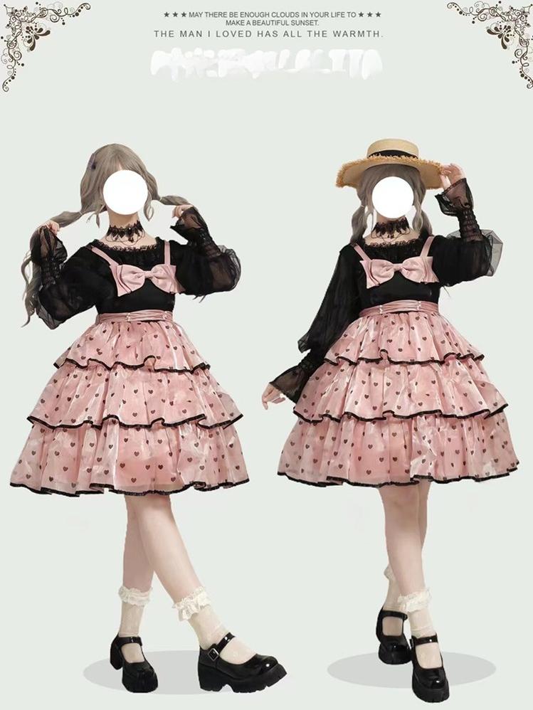 Time Memory~Layered Heart~Sheer Classic Shirt with Mutton Sleeves & Polka Dot 42821:757766