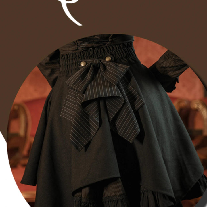 (BFM)Mr. Yi's Steam Continent~Gothic Lolita Skirt Black High-Waisted Leather Waistband Skirt 36498:513342