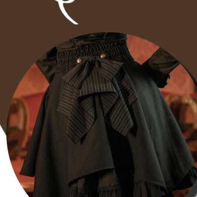 (BFM)Mr. Yi's Steam Continent~Gothic Lolita Skirt Black High-Waisted Leather Waistband Skirt   