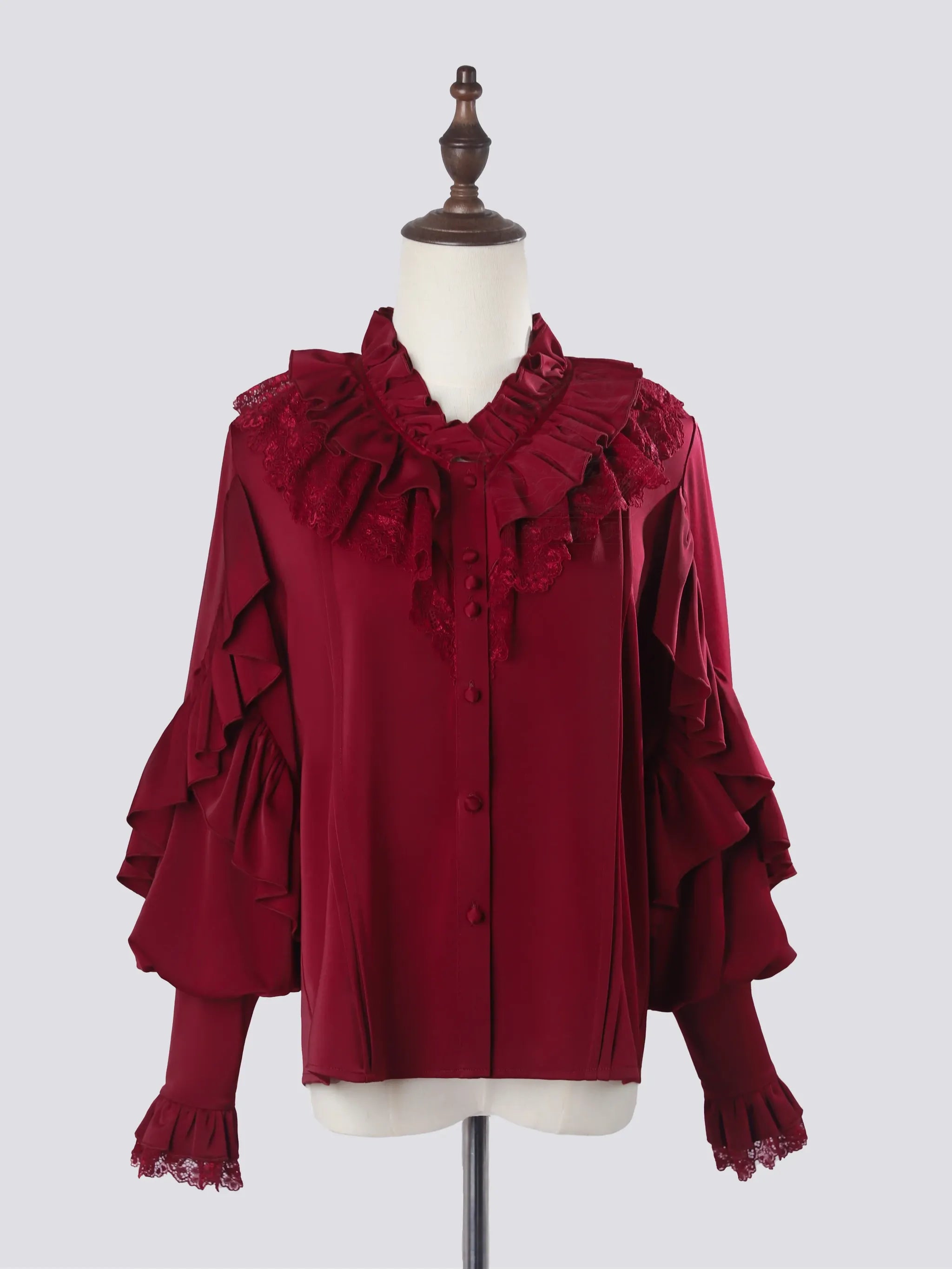 Night & Day Sonata SP - Ouji Lolita Satin Blouse Set, Shorts & Mermaid SK Burgundy Blouse Only (without jabot) S