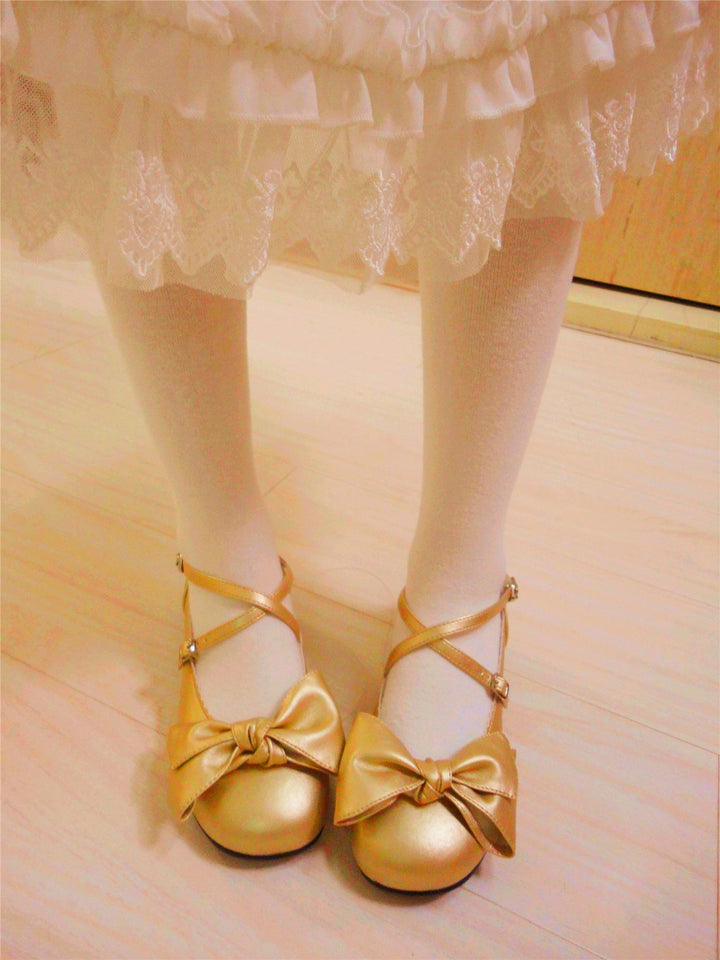 Sosic~Bow and Low Heel Cross Band Lolita Leather Shoes   