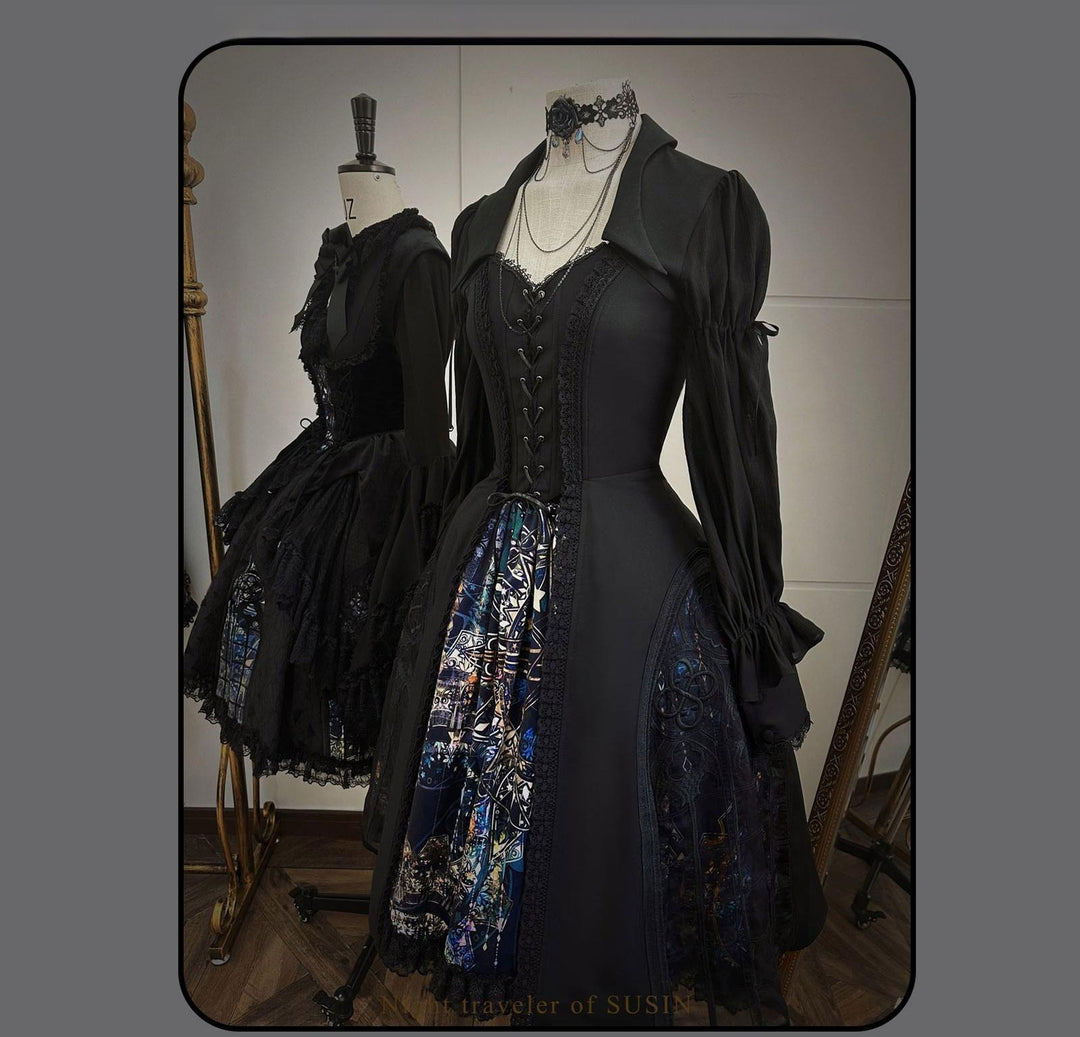 Susin Lolita~Night Traveler~Gothic Lolita Skirt Outfit Long Coat Shirt and Bustier 42118:727561