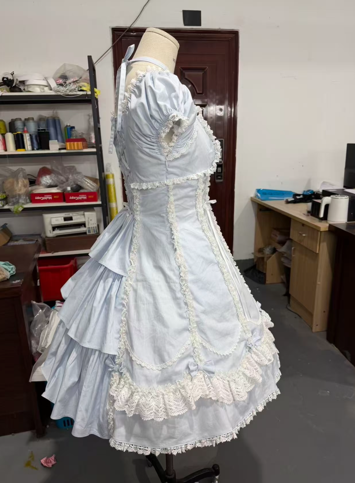 Cotton Old School Lolita Lace OP Dress, Three-tiered Back