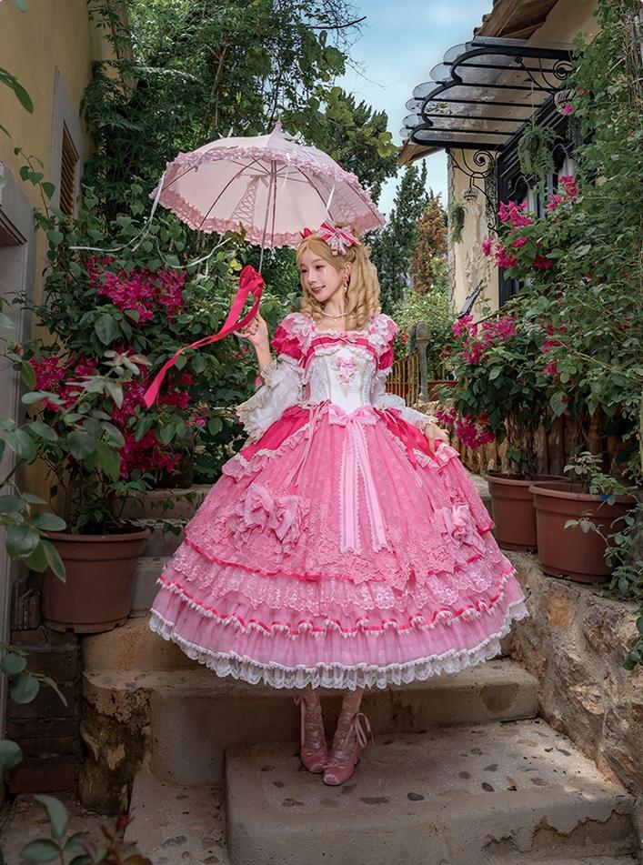 Jennifleur - IP Collab Sweet Lolita Hime Sleeve OP & Long JSK, Floral Accent 45882:866328