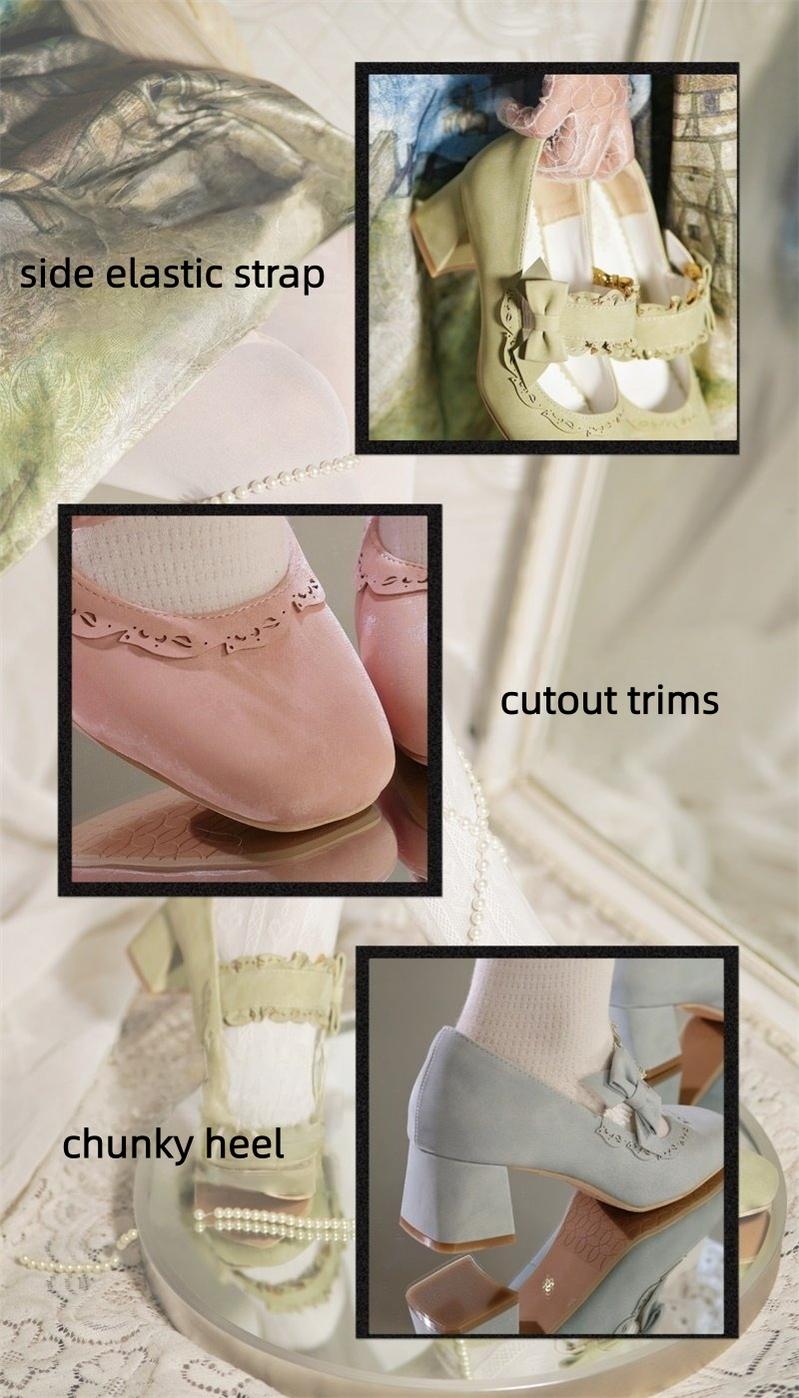 Heidi Manor - Classic Lolita Chunky Heels Shoes, Cutout Trims 44499:812421