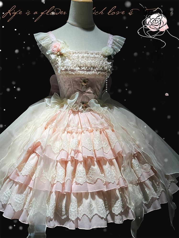 ZhiJinYuan~Tears of the Rose~Sweet Lolita JSK Mini Lolita Ballet Short Dress (L M S) 41526:701558