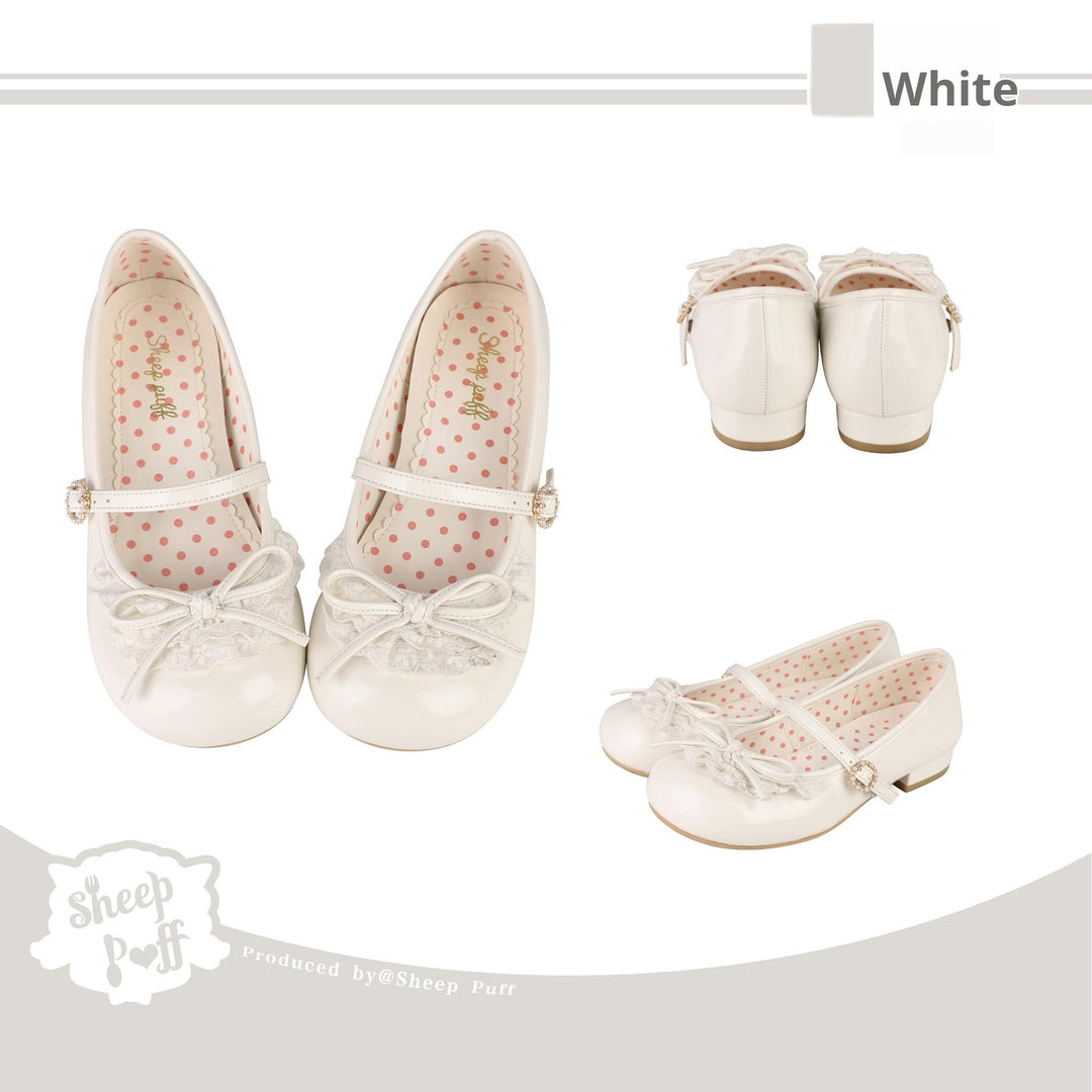 Sheep Puff~Young Layla~Vintage Lolita Shoes Low Heel Butterfly Shoes 34 White - low heels 